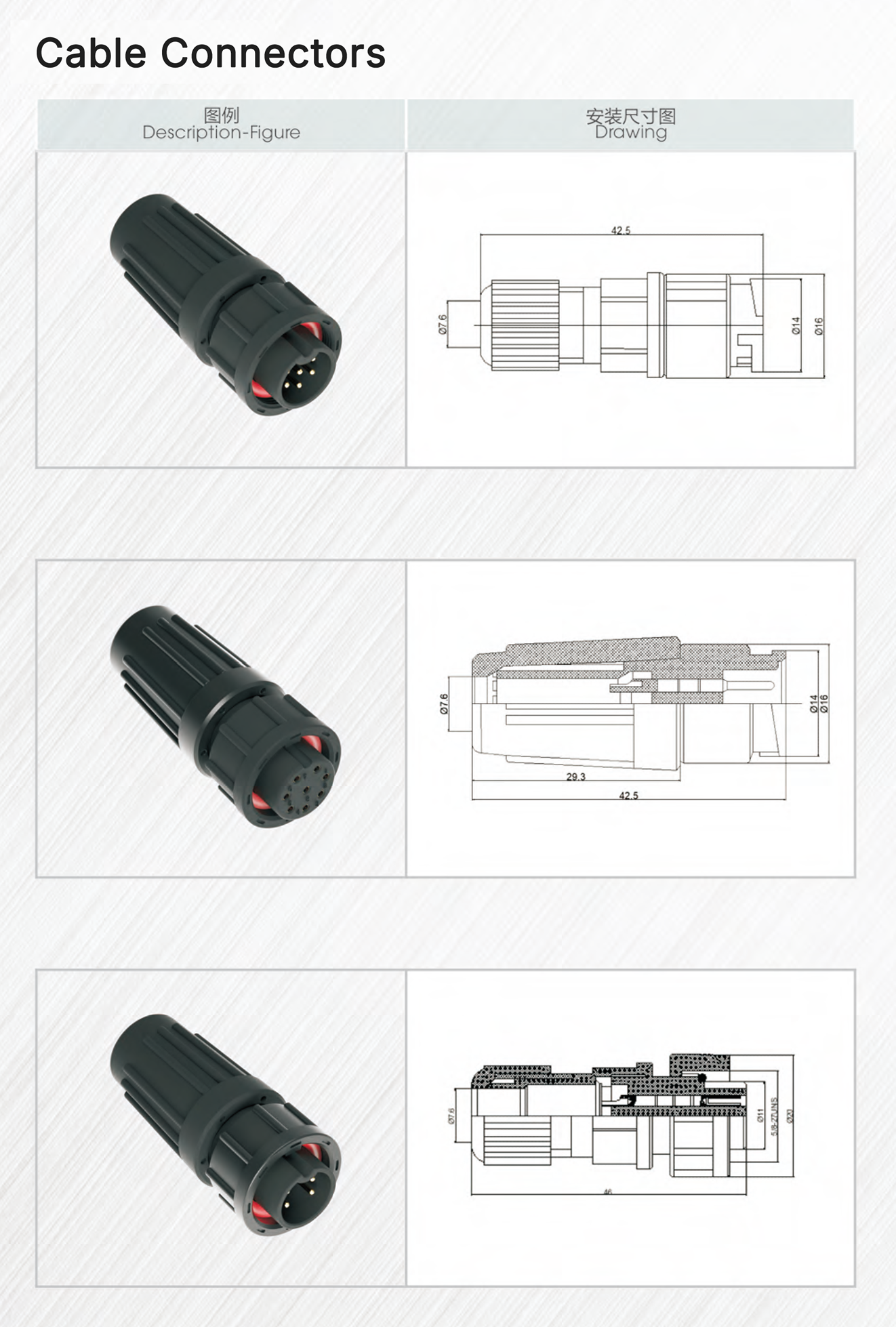 Cable Connector technical drawings and parameters — page 23